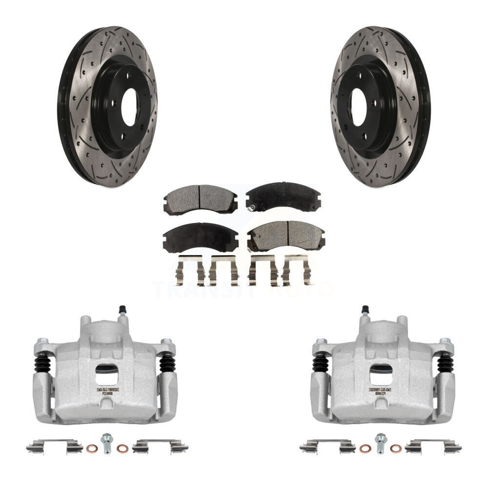 Front Disc Brake Coated Caliper Drilled Slot Rotor Ceramic Pad Kit For Mitsubishi Lancer KCD-100114T
