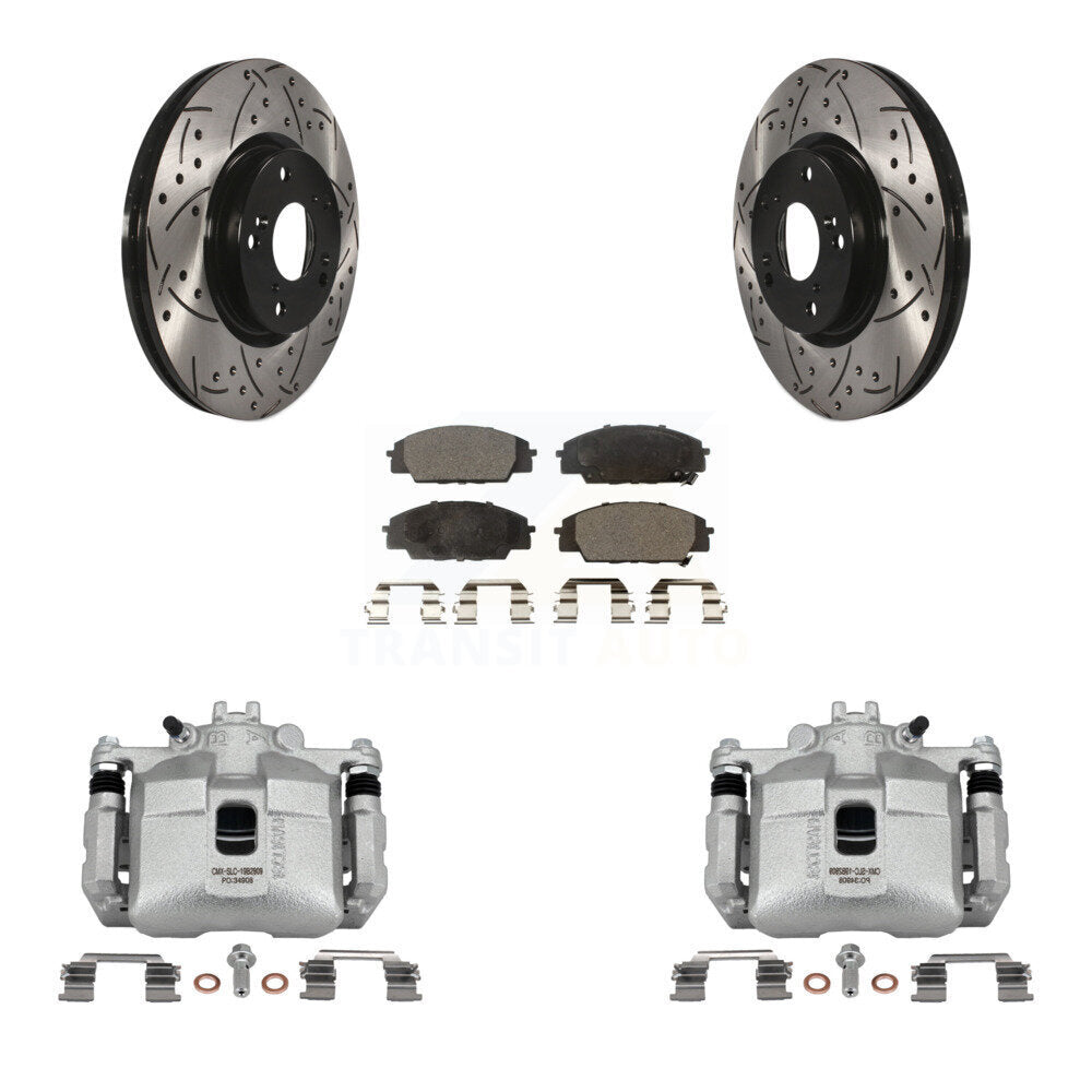 Front Brake Caliper Drill Slotted Rotor Semi-Metallic Pad Kit For 02-06 Acura RSX Type-S KCD-100115P