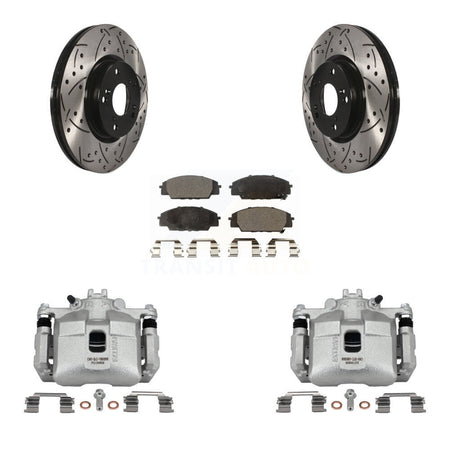 Front Brake Caliper Drill Slotted Rotor Semi-Metallic Pad Kit For 02-06 Acura RSX Type-S KCD-100115P