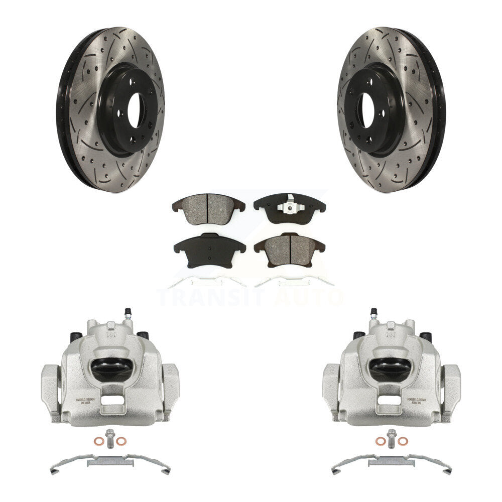 Front Brake Caliper Drilled Slot Rotor Semi-Metallic Pad Kit For Ford Fusion Lincoln MKZ KCD-100115S