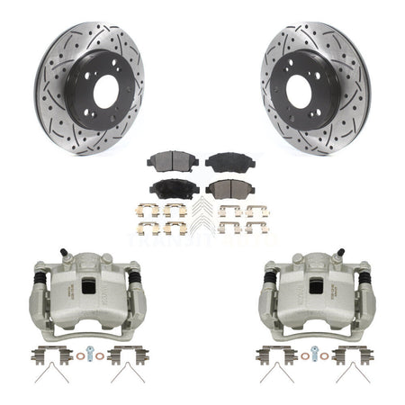 Front Brake Caliper Drill Slotted Rotors Semi-Metallic Pad Kit For Honda Civic Acura RSX KCD-100116P