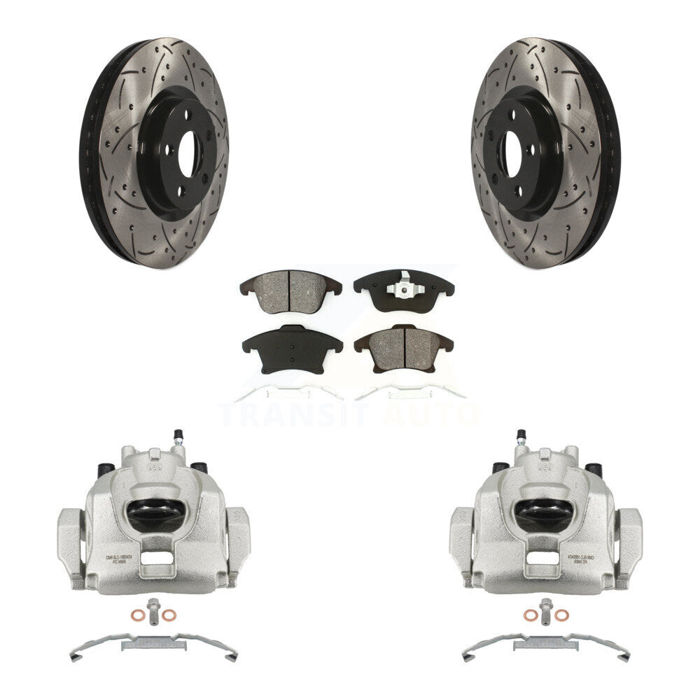 Front Disc Brake Coated Caliper Drilled Slotted Rotors And Semi-Metallic Pads Kit For KCD-100116S