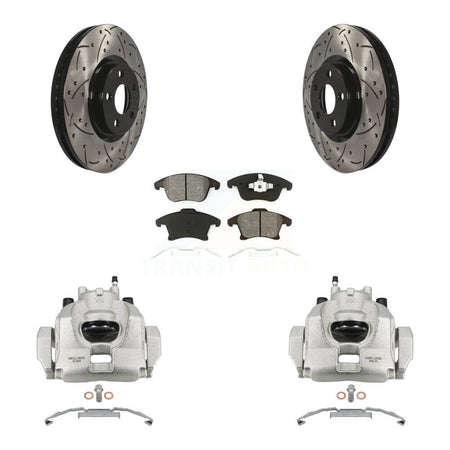 Front Disc Brake Coated Caliper Drilled Slotted Rotors And Semi-Metallic Pads Kit For KCD-100116S