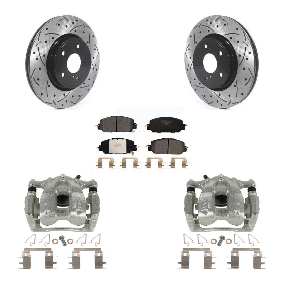 Front Disc Brake Coated Caliper Drilled Slotted Rotors And Ceramic Pads Kit For Honda CR-V KCD-100116T by Transit Auto