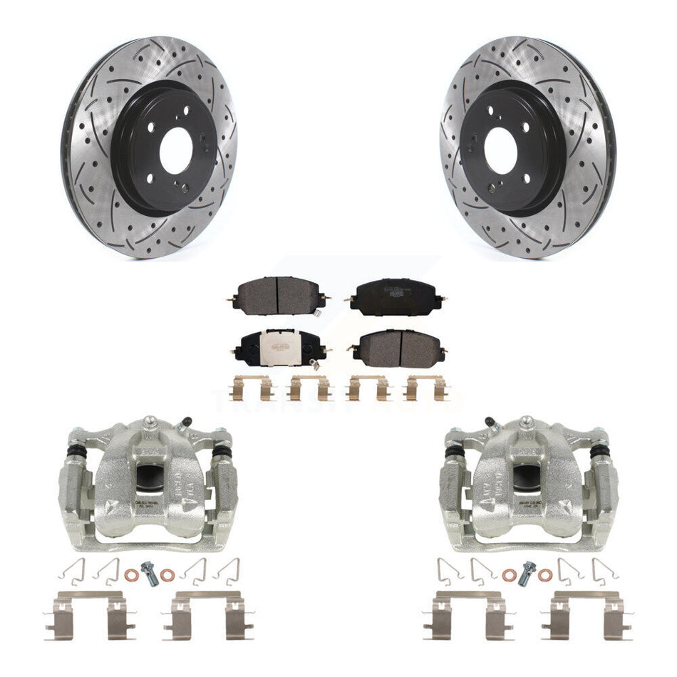 Front Disc Brake Coated Caliper Drilled Slotted Rotors And Ceramic Pads Kit For Honda CR-V KCD-100116T