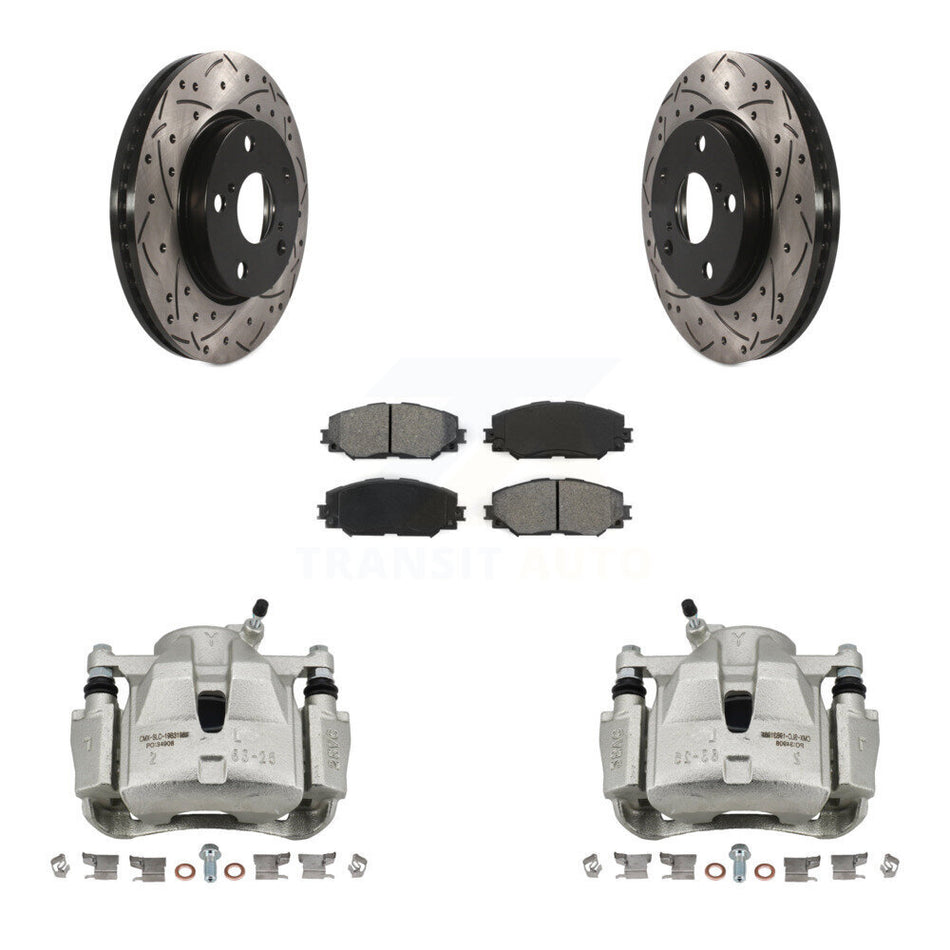 Front Disc Brake Coated Caliper Drilled Slotted Rotors And Semi-Metallic Pads Kit For Toyota RAV4 Scion xB Prius V Lexus HS250h KCD-100117S