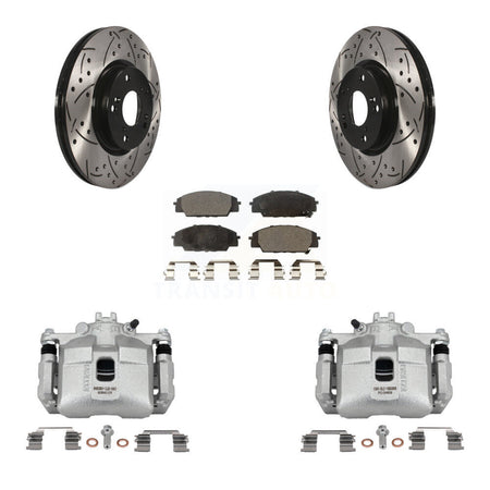 Front Brake Caliper Drill Slot Rotors Semi-Metallic Pad Kit For Honda Civic Si with 2.0L KCD-100118P