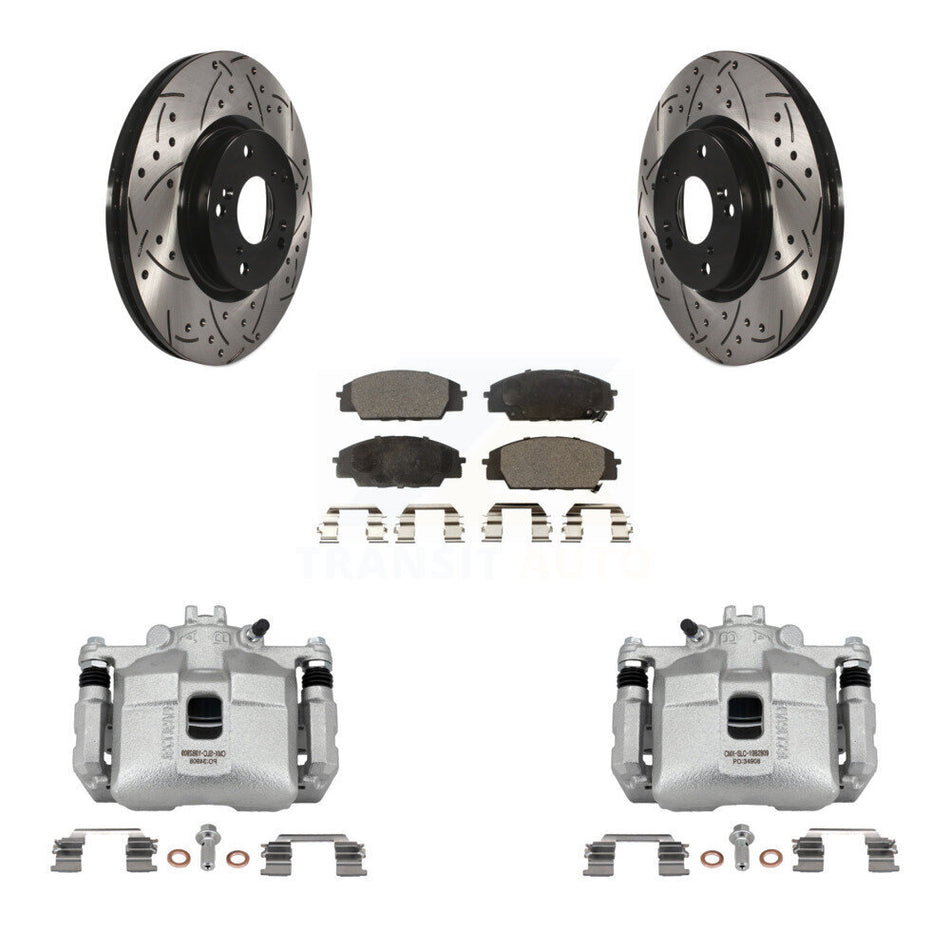 Front Brake Caliper Drill Slot Rotors Semi-Metallic Pad Kit For Honda Civic Si with 2.0L KCD-100118P