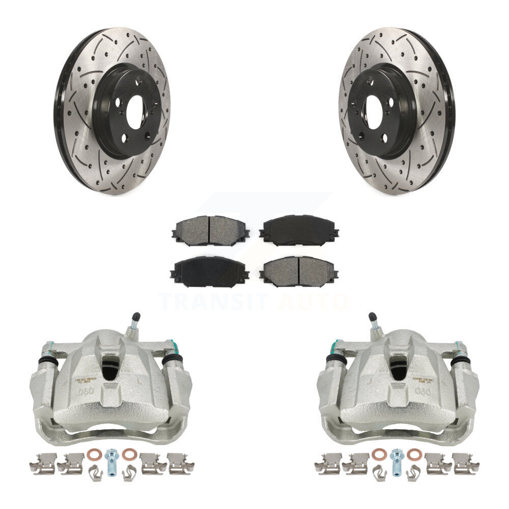 Front Disc Brake Coated Caliper Drilled Slotted Rotors And Semi-Metallic Pads Kit For Toyota Corolla Scion xD Matrix Pontiac Vibe KCD-100118S by Transit Auto