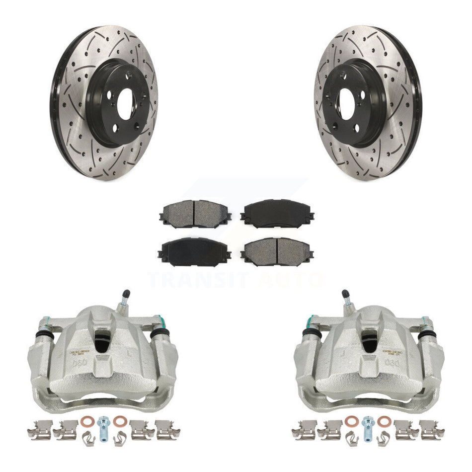 Front Disc Brake Coated Caliper Drilled Slotted Rotors And Semi-Metallic Pads Kit For Toyota Corolla Scion xD Matrix Pontiac Vibe KCD-100118S