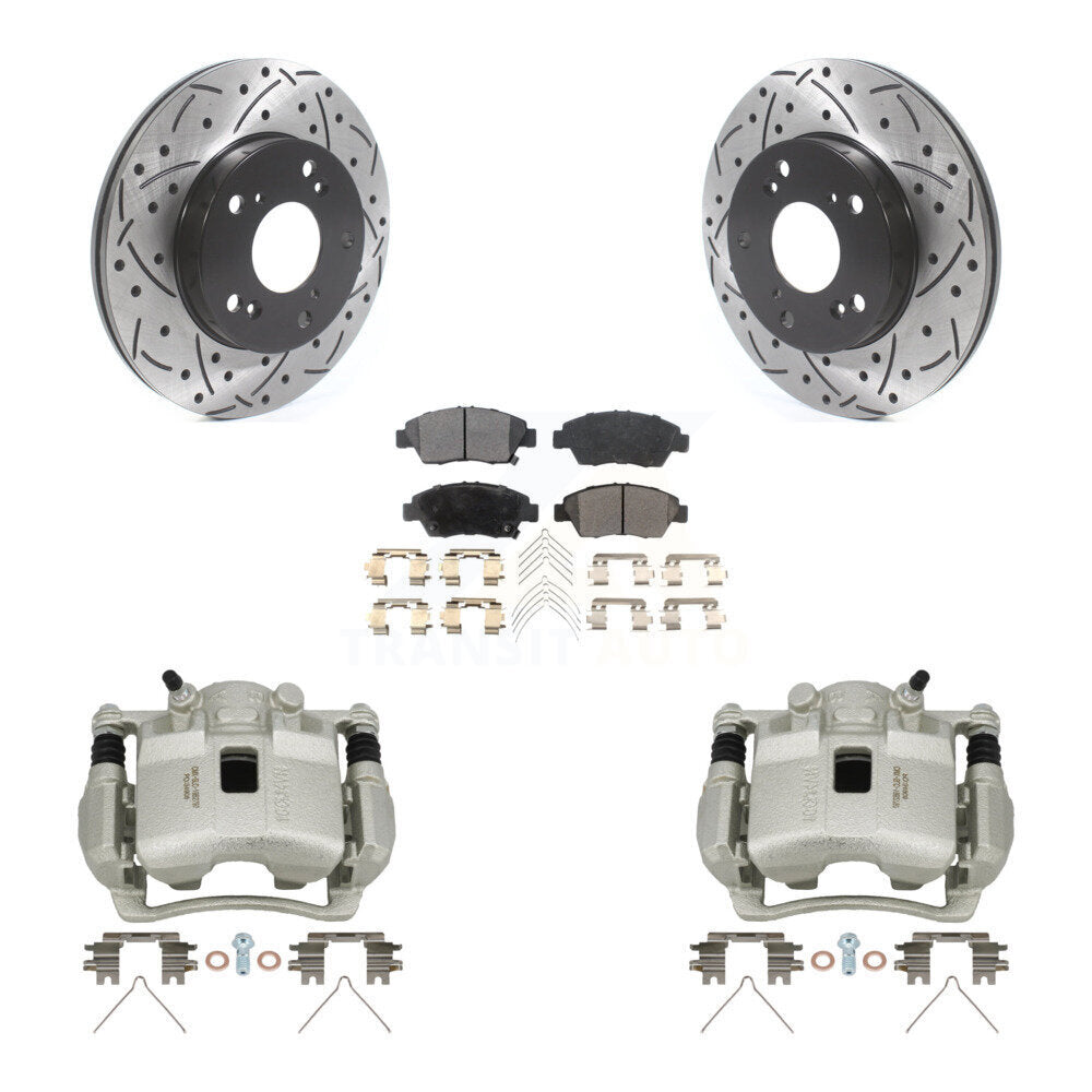 Front Brake Coated Caliper Drill Slotted Rotor Ceramic Pad Kit For Honda Civic Acura RSX KCD-100118T