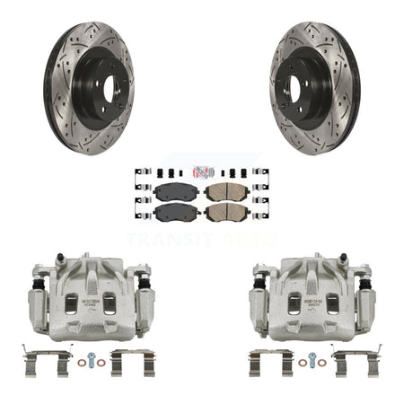 Front Disc Brake Coated Caliper Drilled Slotted Rotors Ceramic Pad Kit For Subaru Legacy KCD-100119N