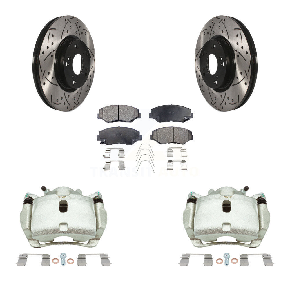 Front Brake Coated Caliper Drill Slotted Rotors Ceramic Pad Kit For 2005-2006 Honda CR-V KCD-100119T