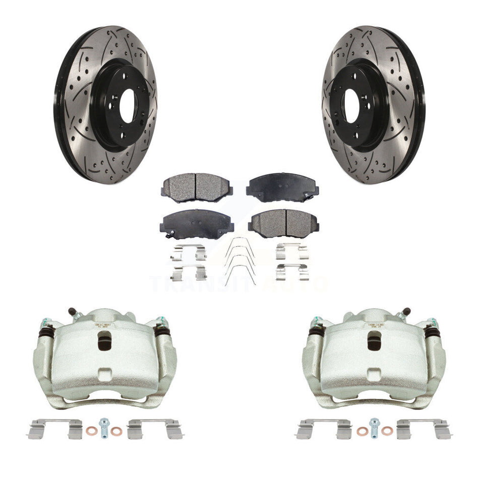 Front Brake Coated Caliper Drill Slotted Rotors Ceramic Pad Kit For 2005-2006 Honda CR-V KCD-100119T