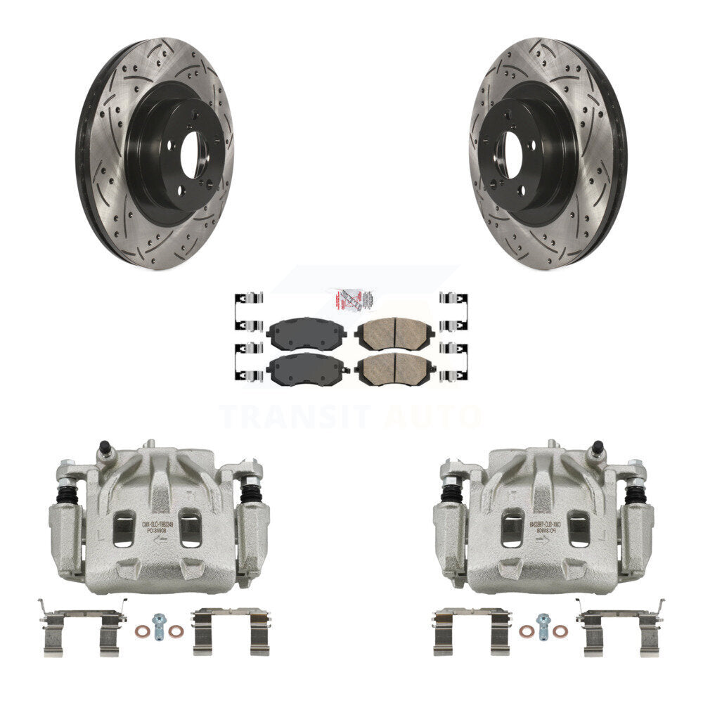 Front Disc Brake Coated Caliper Drilled Slotted Rotors Ceramic Pad Kit For Subaru Legacy KCD-100120N