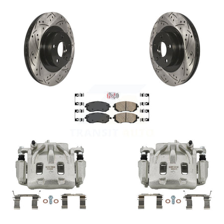 Front Disc Brake Coated Caliper Drilled Slotted Rotors Ceramic Pad Kit For Subaru Legacy KCD-100120N
