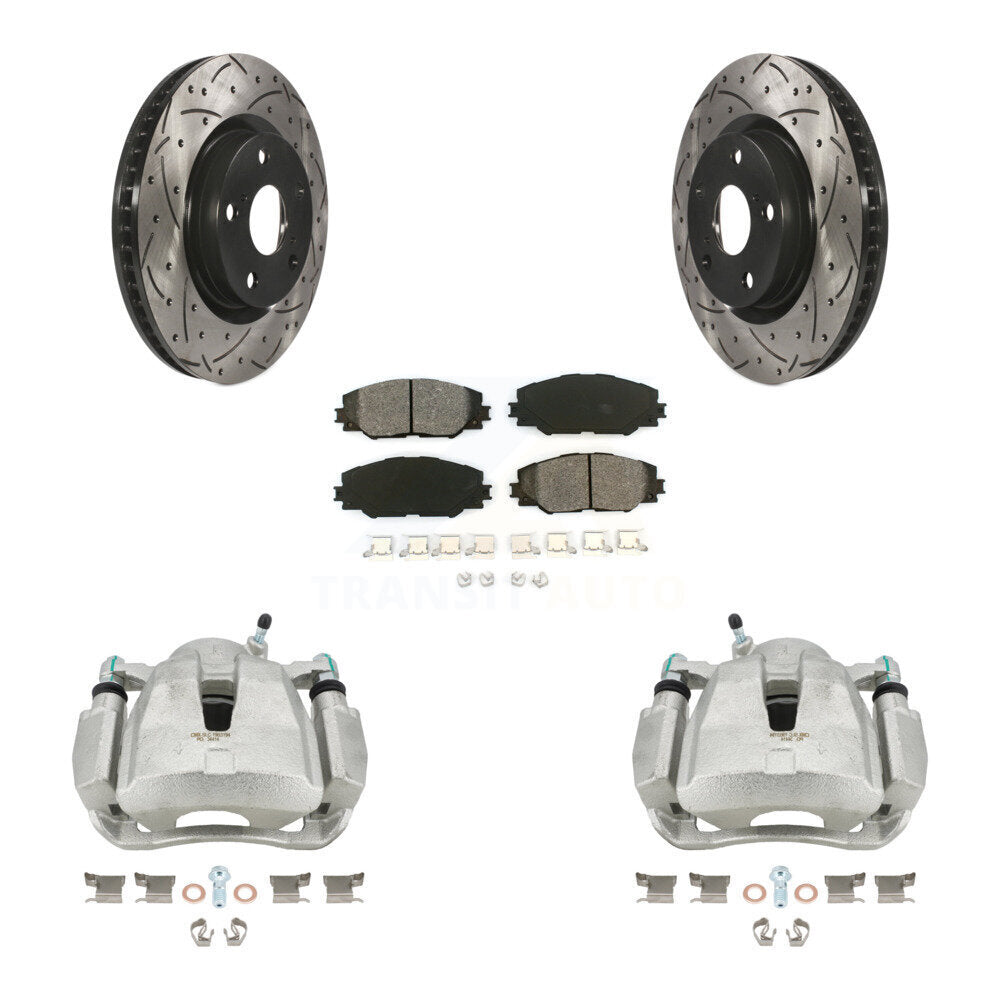 Front Disc Brake Coated Caliper Drilled Slotted Rotors And Semi-Metallic Pads Kit For Toyota RAV4 Scion tC Matrix Pontiac Vibe Corolla iM Mirai KCD-100120S by Transit Auto