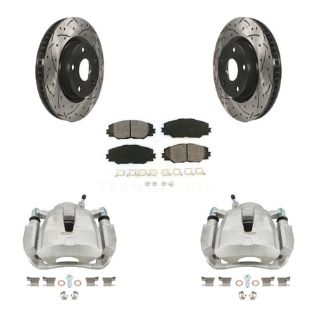 Front Disc Brake Coated Caliper Drilled Slotted Rotors And Semi-Metallic Pads Kit For Toyota RAV4 Scion tC Matrix Pontiac Vibe Corolla iM Mirai KCD-100120S by Transit Auto