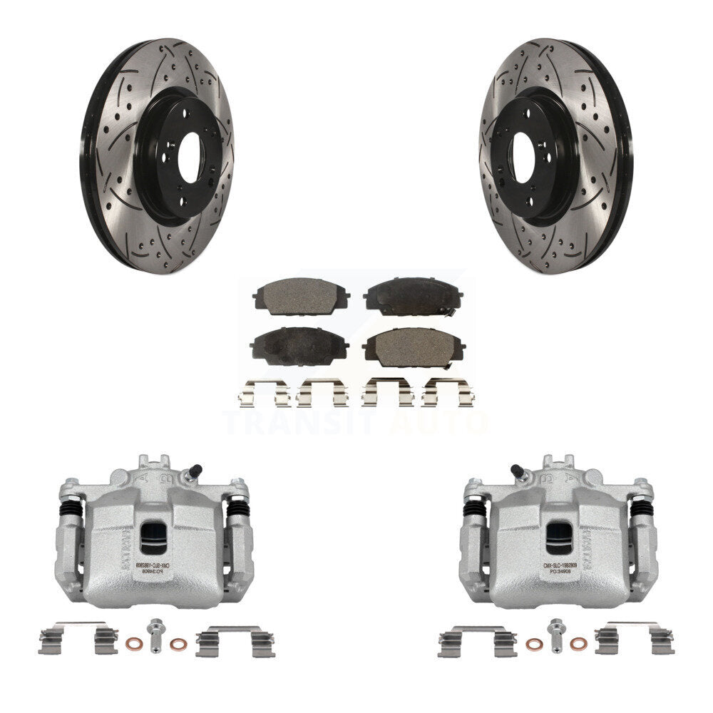 Front Brake Caliper Drill Slot Rotors Ceramic Pad Kit For 06-11 Honda Civic Si with 2.0L KCD-100120T