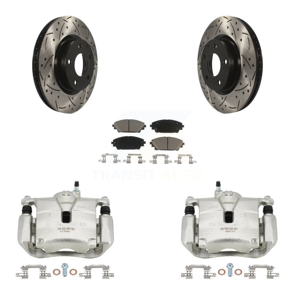 Front Disc Brake Coated Caliper Drill Slot Rotors Ceramic Pad Kit For Mazda 3 CX-3 Sport KCD-100121C