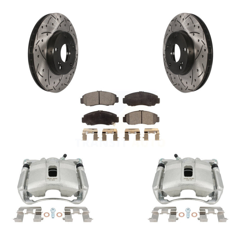 Front Disc Brake Coated Caliper Drilled Slotted Rotors And Ceramic Pads Kit For Honda Civic Acura CSX KCD-100121T