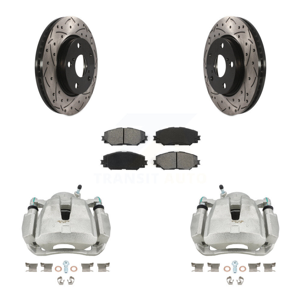 Front Disc Brake Coated Caliper Drilled Slotted Rotor Semi-Metallic Pad Kit For 2014-2015 Toyota RAV4 LE With Canada or U.S. Emissions Excluding Vehicles Manufactured In Japan KCD-100122S by Transit Auto