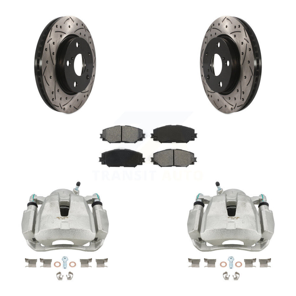 Front Disc Brake Coated Caliper Drilled Slotted Rotor Semi-Metallic Pad Kit For 2014-2015 Toyota RAV4 LE With Canada or U.S. Emissions Excluding Vehicles Manufactured In Japan KCD-100122S