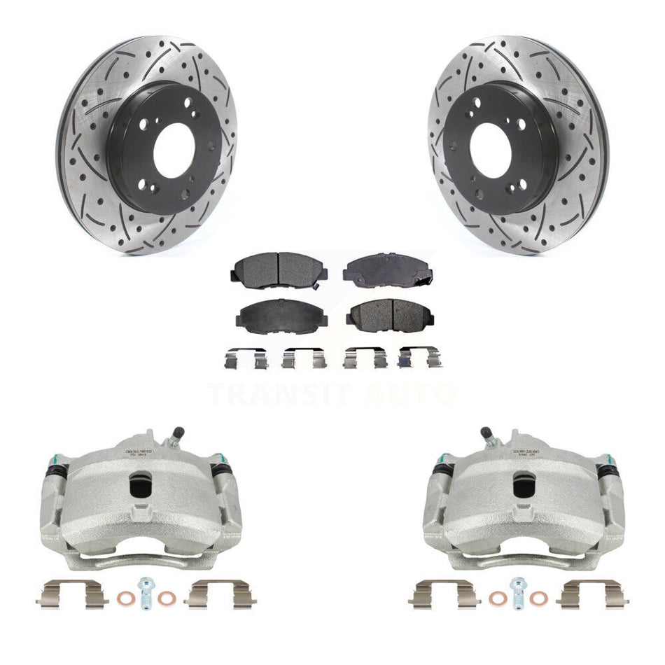 Front Disc Brake Coated Caliper Drilled Slotted Rotors And Ceramic Pads Kit For Honda Civic KCD-100122T