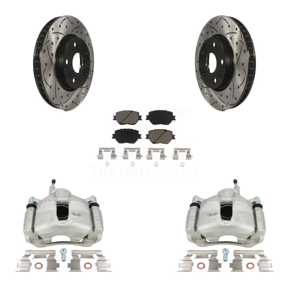 Front Disc Brake Coated Caliper Drilled Slotted Rotors & Ceramic Pad Kit For Lexus IS250 KCD-100123C