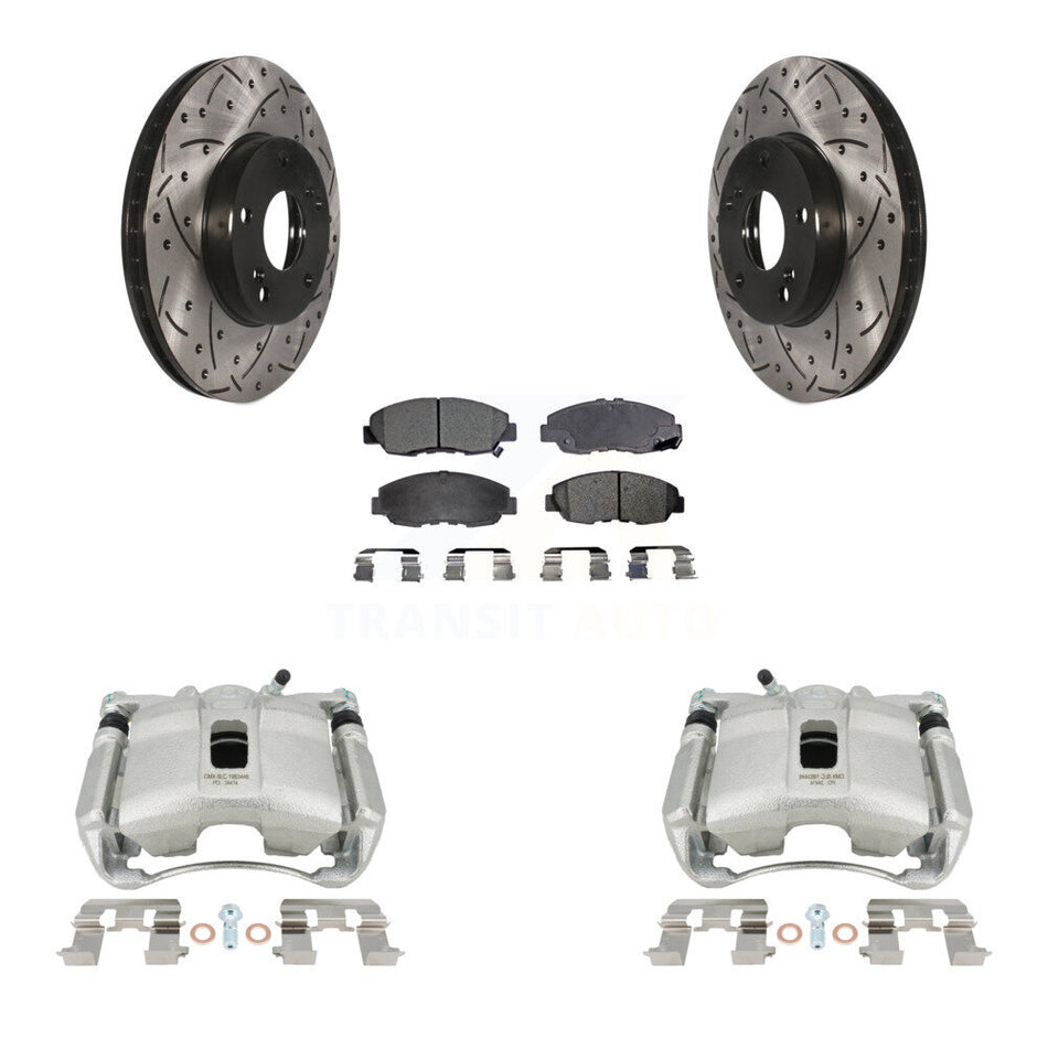 Front Disc Brake Coated Caliper Drilled Slotted Rotors And Semi-Metallic Pads Kit For 2011 Honda Civic GX with 1.8L KCD-100123P