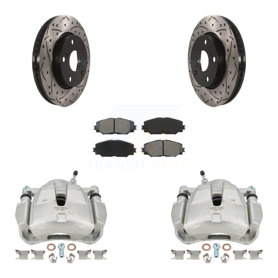 Front Disc Brake Coated Caliper Drilled Slotted Rotor Semi-Metallic Pad Kit For 2014-2015 Toyota RAV4 LE With Canada or U.S. Emissions Excluding Vehicles Manufactured In Japan KCD-100123S
