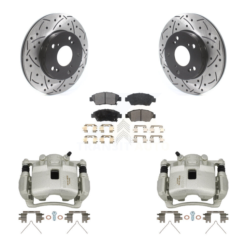 Front Disc Brake Coated Caliper Drilled Slotted Rotors & Ceramic Pad Kit For Honda Civic KCD-100123T