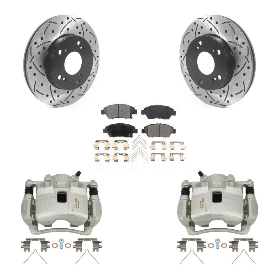 Front Disc Brake Coated Caliper Drilled Slotted Rotors & Ceramic Pad Kit For Honda Civic KCD-100123T