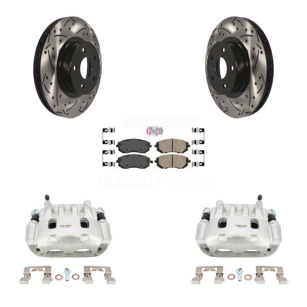 Front Disc Brake Coated Caliper Drilled Slotted Rotors Ceramic Pad Kit For Subaru Legacy KCD-100124N