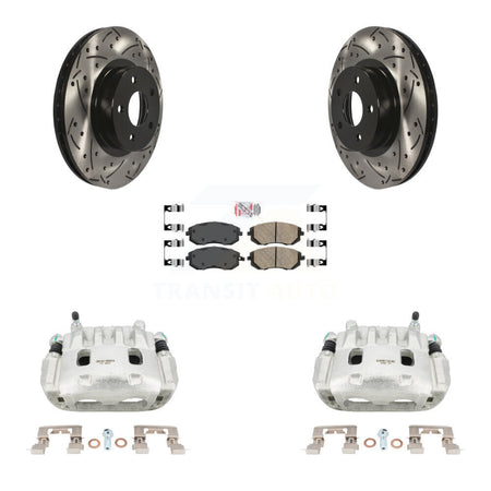Front Disc Brake Coated Caliper Drilled Slotted Rotors Ceramic Pad Kit For Subaru Legacy KCD-100124N