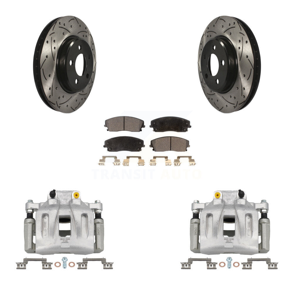 Front Brake Caliper Drill Slot Rotor Semi-Metallic Pad Kit For Dodge Chrysler 300 Magnum KCD-100124P