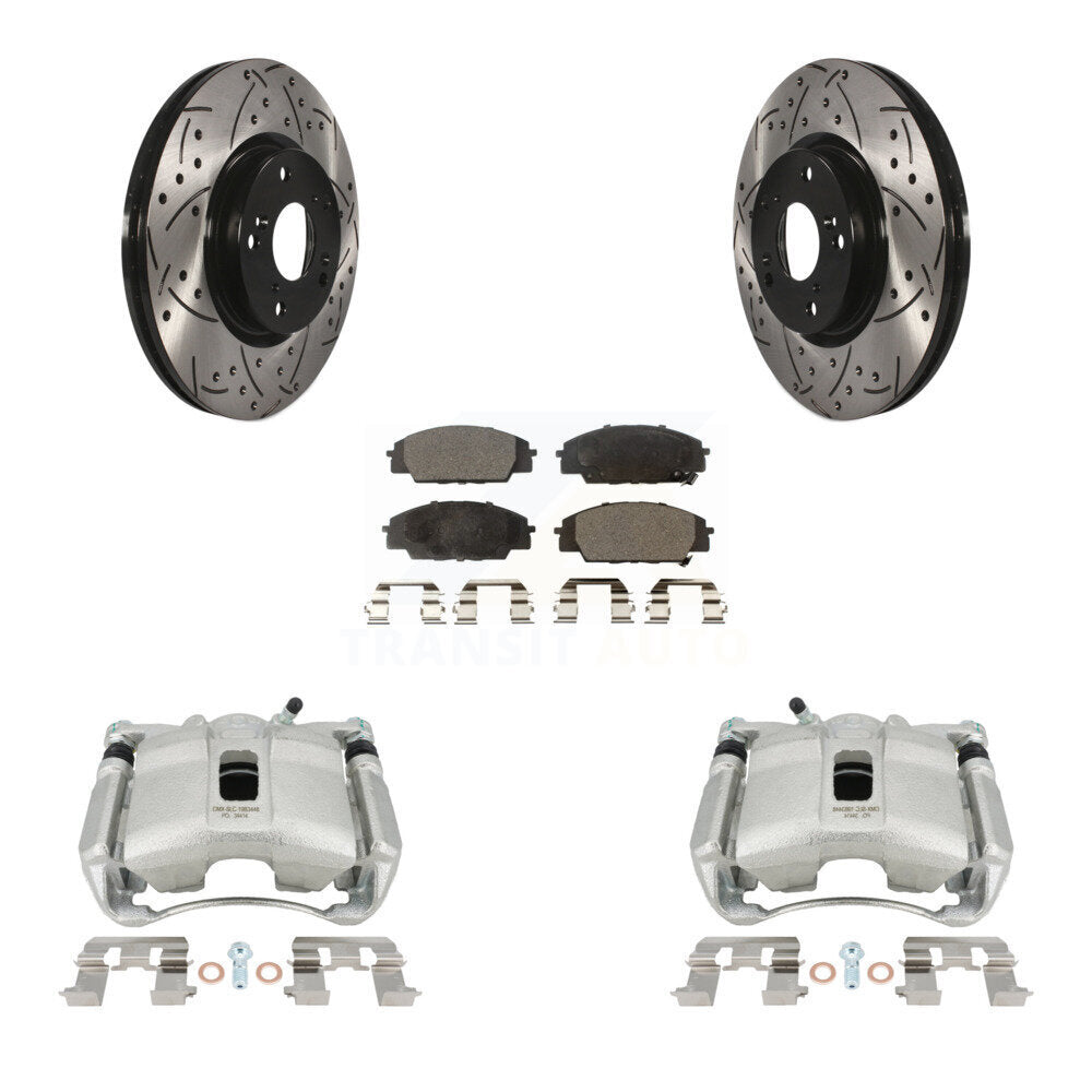 Front Disc Brake Coated Caliper Drilled Slotted Rotors And Ceramic Pads Kit For 2007-2010 Acura CSX Type-S KCD-100124T by Transit Auto