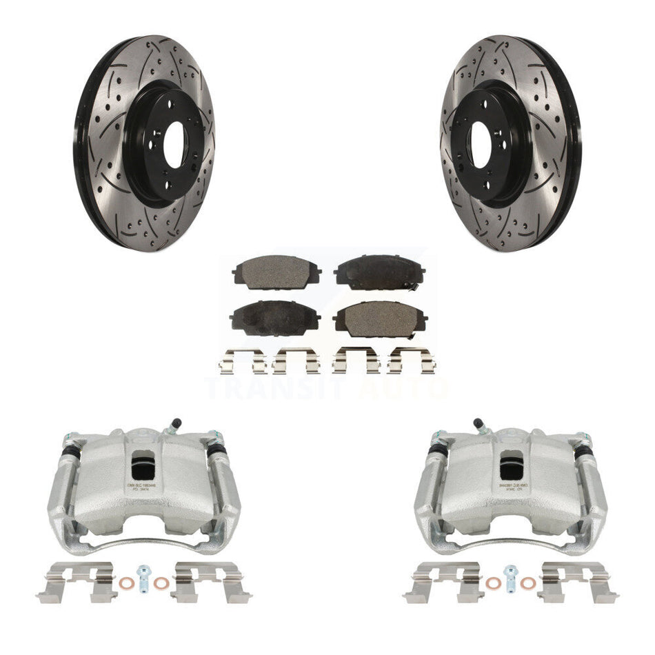 Front Disc Brake Coated Caliper Drilled Slotted Rotors And Ceramic Pads Kit For 2007-2010 Acura CSX Type-S KCD-100124T