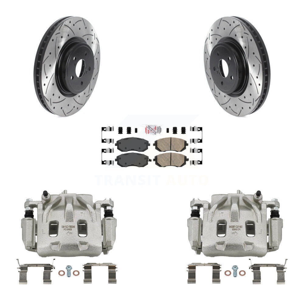 Front Disc Brake Coated Caliper Drilled Slotted Rotors Ceramic Pad Kit For Subaru Legacy KCD-100125N