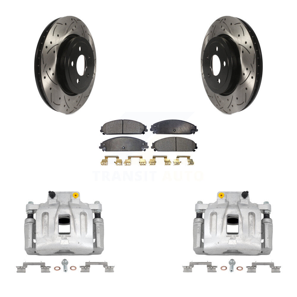 Front Brake Coated Caliper Drill Slot Rotor Semi-Metallic Pad Kit For Chrysler 300 Dodge KCD-100125P
