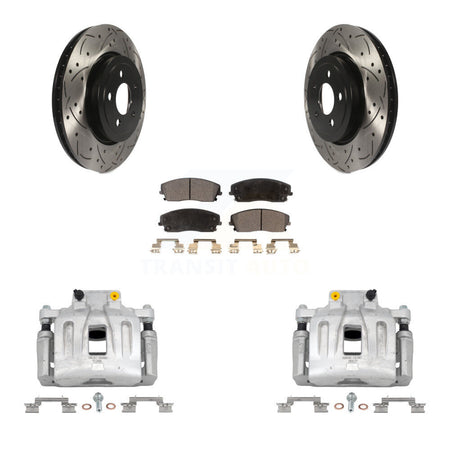 Front Disc Brake Coated Caliper Drill Slot Rotor Semi-Metallic Pad Kit For Dodge Charger KCD-100127P