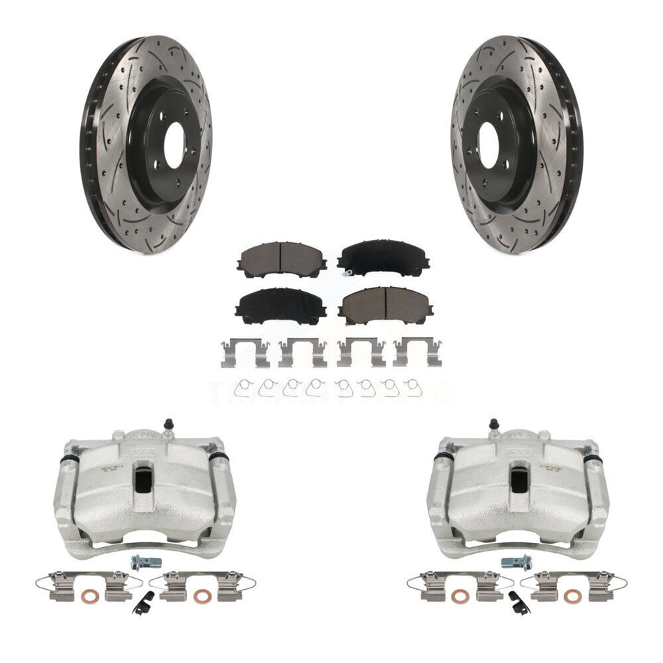 Front Disc Brake Coated Caliper Drilled Slotted Rotors And Ceramic Pads Kit For Nissan Rogue With 3rd Row Seating KCD-100128C