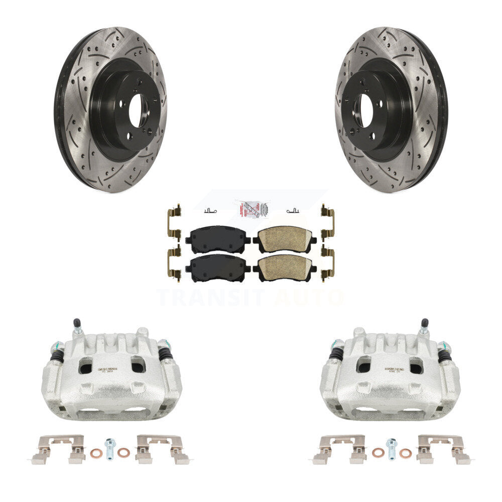 Front Brake Caliper Drill Slot Rotors Ceramic Pad Kit For 03 Subaru Impreza WRX To 06 02 KCD-100128N