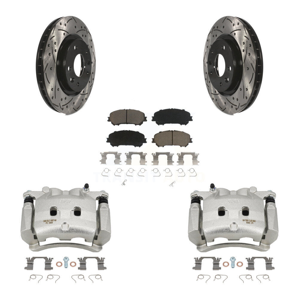Front Disc Brake Coated Caliper Drilled Slotted Rotor & Ceramic Pad Kit For Nissan Rogue KCD-100129C