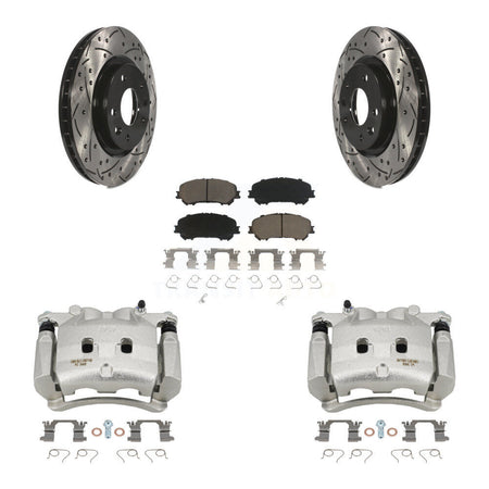 Front Disc Brake Coated Caliper Drilled Slotted Rotor & Ceramic Pad Kit For Nissan Rogue KCD-100129C