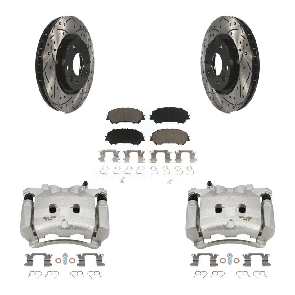 Front Disc Brake Coated Caliper Drilled Slotted Rotor & Ceramic Pad Kit For Nissan Rogue KCD-100129C