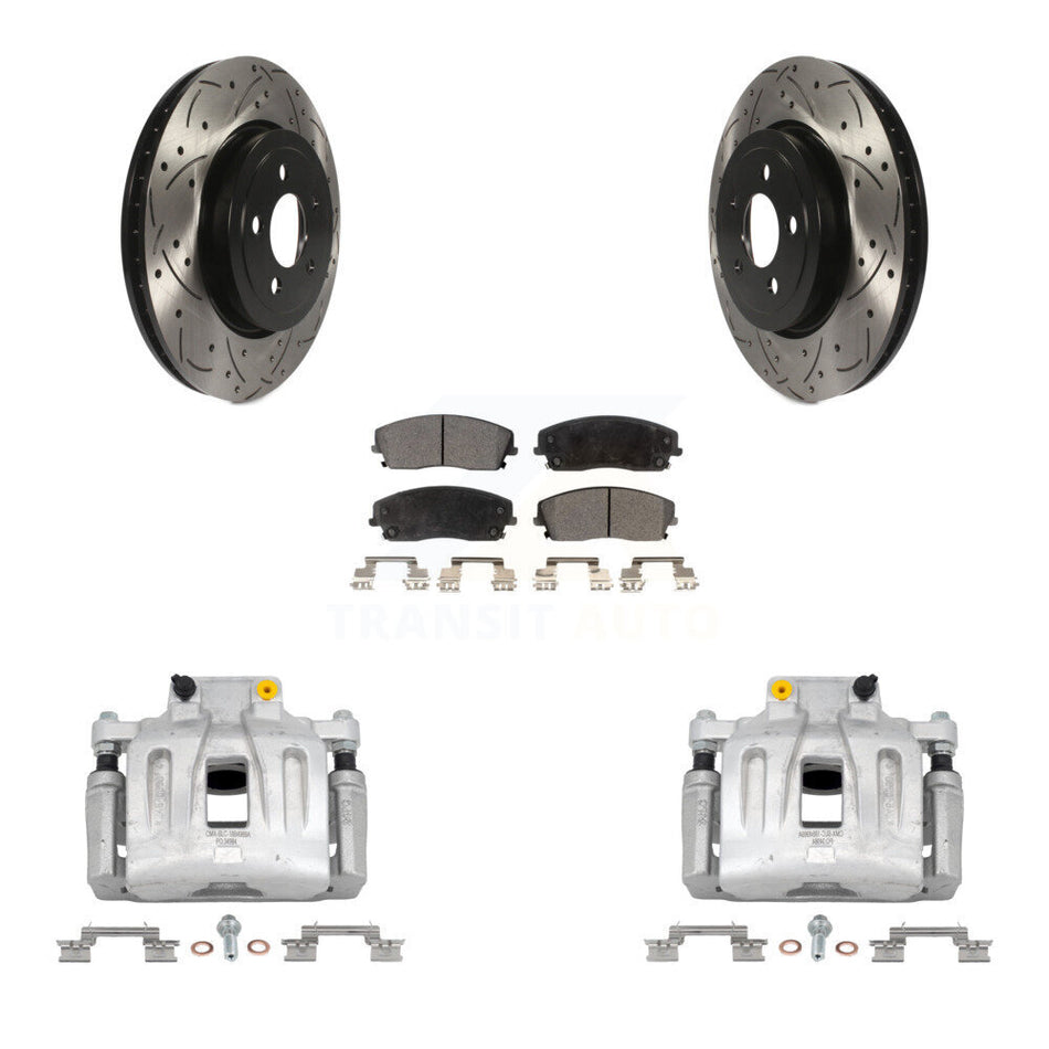 Front Disc Brake Coated Caliper Drilled Slotted Rotors Ceramic Pad Kit For Dodge Charger KCD-100129T