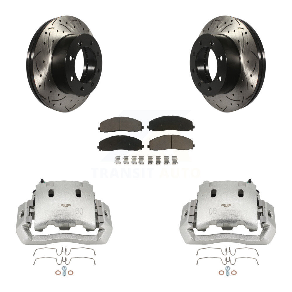 Front Brake Coated Caliper Drill Slotted Rotor Ceramic Pad Kit For Ford F-450 Super Duty KCD-100130C