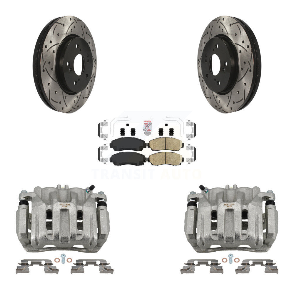 Front Brake Caliper Drill Slotted Rotors Ceramic Pad Kit For Honda CR-V Acura RDX Accord KCD-100130N