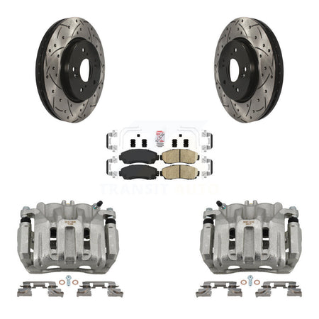 Front Brake Caliper Drill Slotted Rotors Ceramic Pad Kit For Honda CR-V Acura RDX Accord KCD-100130N